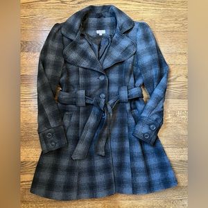 “Madrag”. Pea coat, black and gray plaid